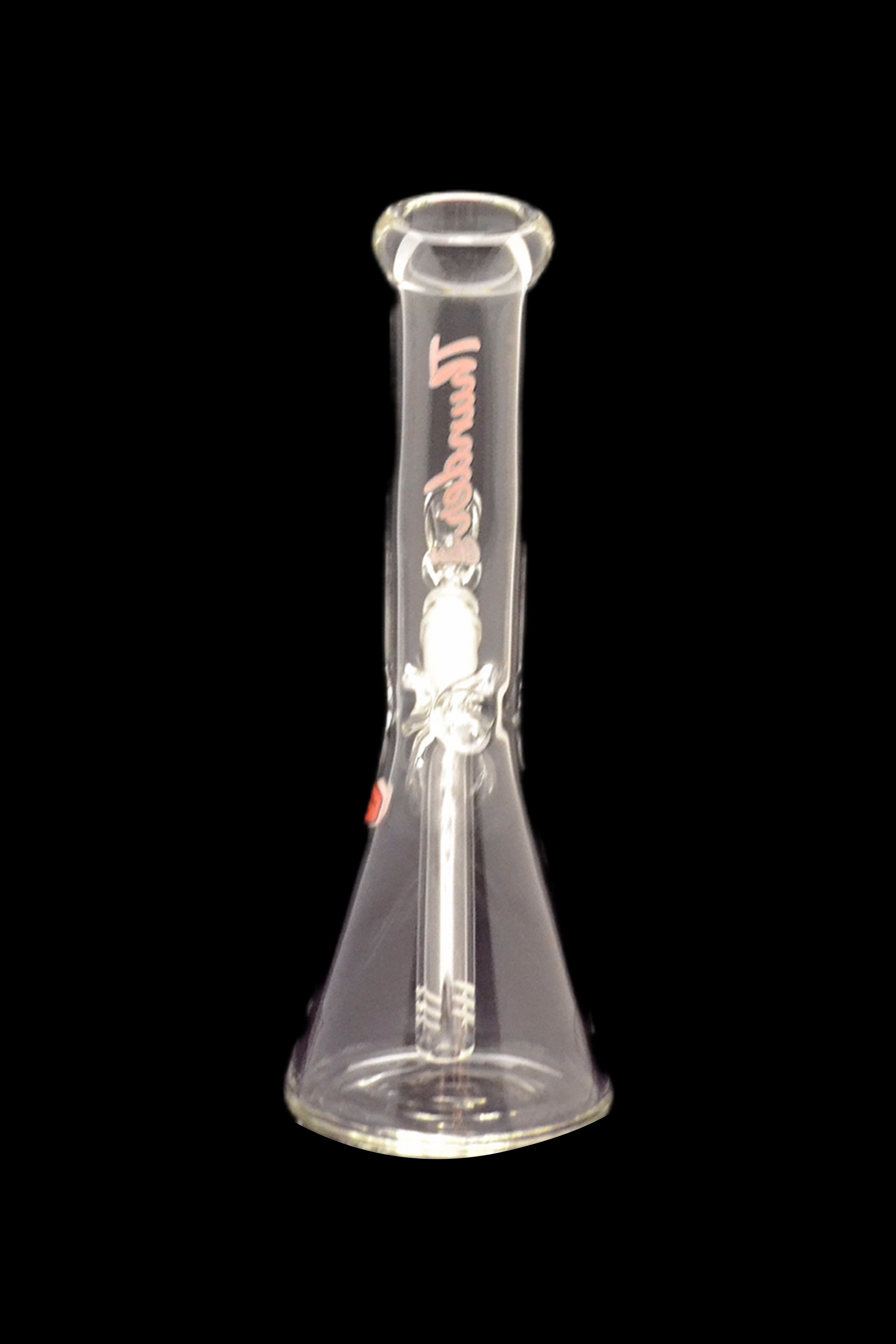 Clear glass bong with downstem, isolated on a black background.