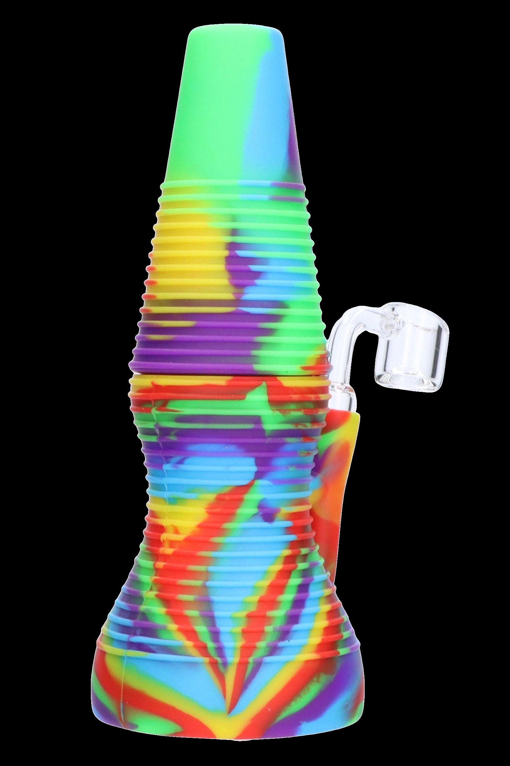 Colorful silicone water pipe with glass bowl.