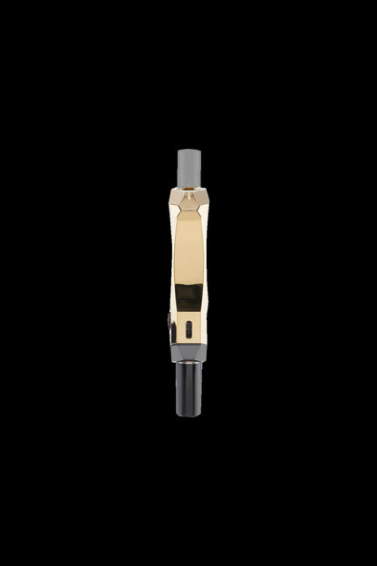 Gold cannabis vaporizer pen on a black background.