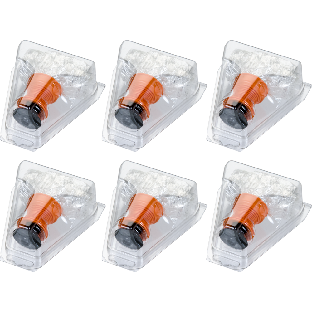 Six packaged cannabis vape cartridges with orange accents on a white background.