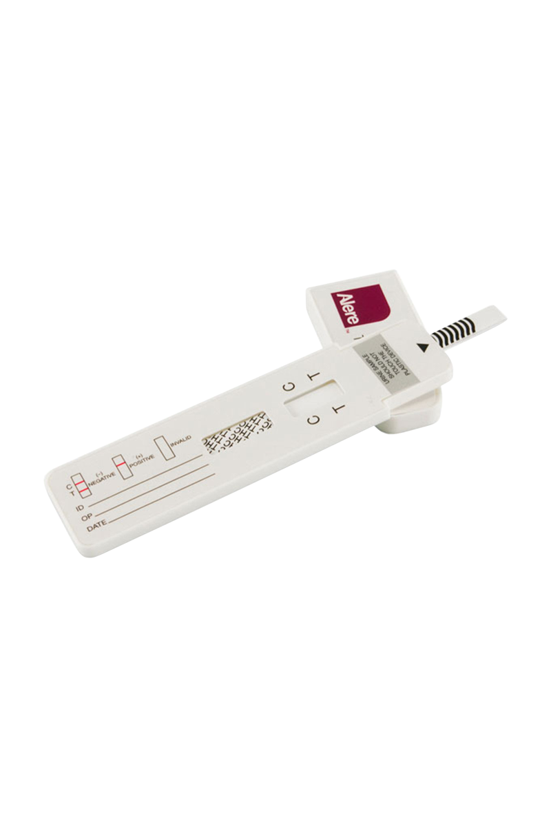 A close-up, angled view of the uTest Single-Use 1 Panel THC Drug Test, showing the test strip against a plain white background.