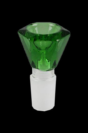 Green glass cannabis bowl piece with white connector.