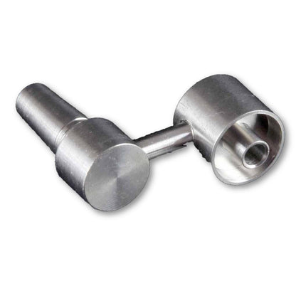 A close-up, angled view of the 10mm Male Sidearm Style Domeless Titanium Nail, showcasing its metallic sheen and cylindrical form.