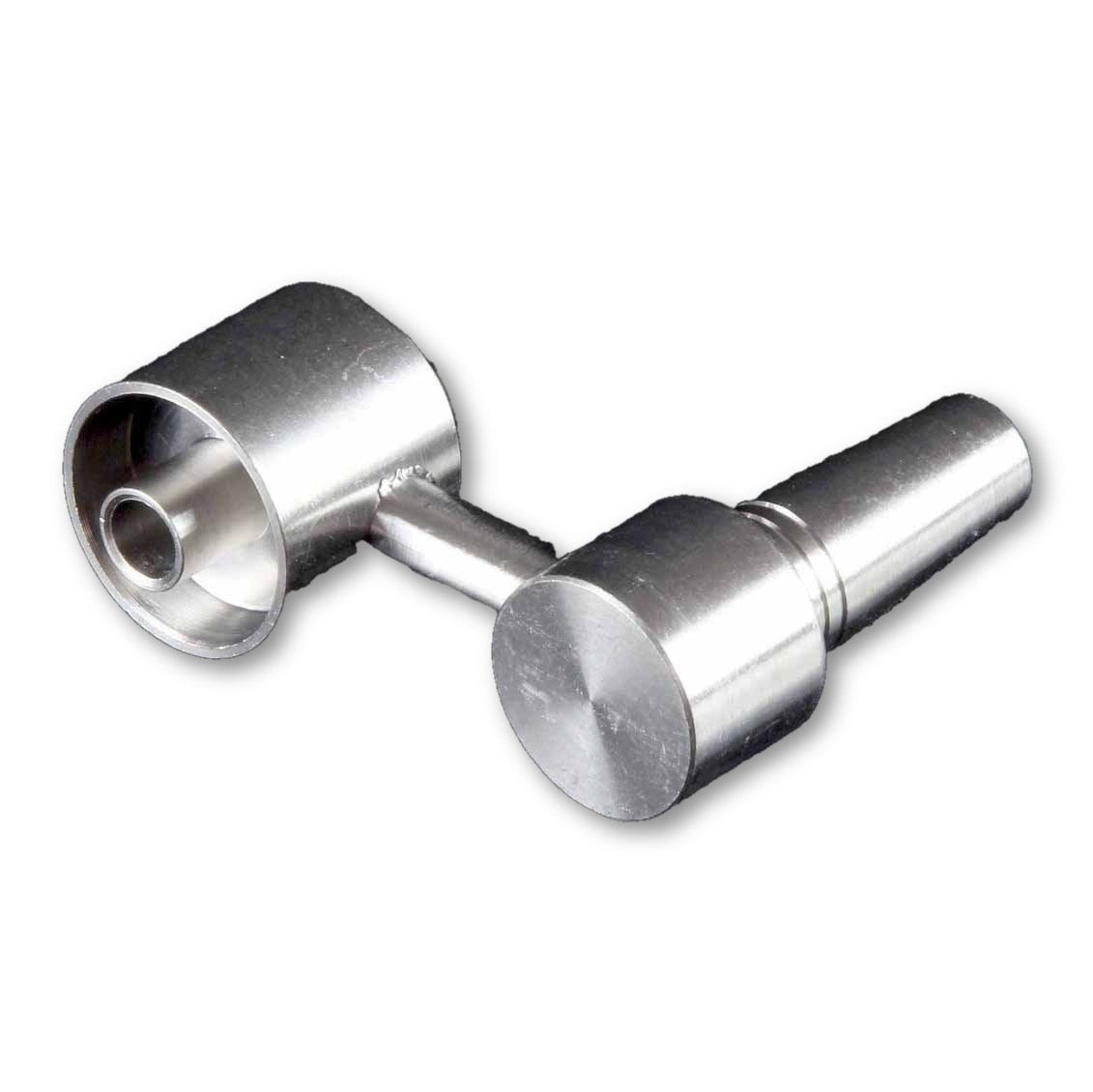 Close-up of the 10mm Male Sidearm Style Domeless Titanium Nail, angled to showcase its metallic sheen and minimalist design.