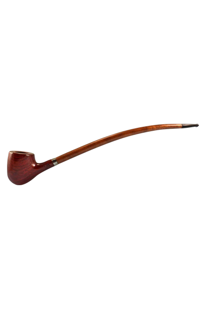 A side view of the Pulsar "Apple Churchwarden" Rosewood Sherlock Pipe with a curved stem and polished wood finish.
