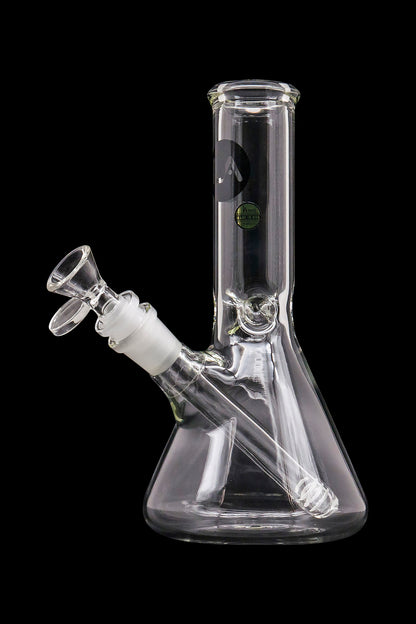 A straight-on view of the LA Pipes Basic Beaker Water Pipe - Simply Guy, showcasing its clear glass construction and simple beaker shape.