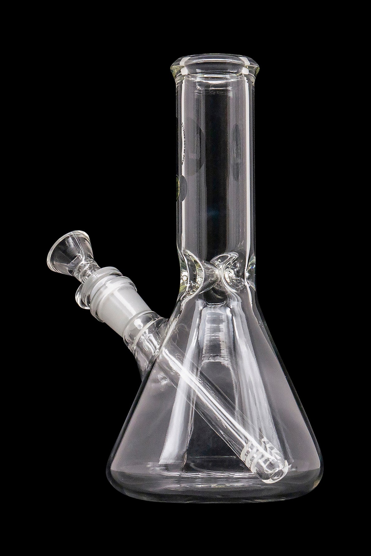 A front view of the LA Pipes Basic Beaker Water Pipe - Simply Guy, showcasing the clear glass beaker design against a black background.