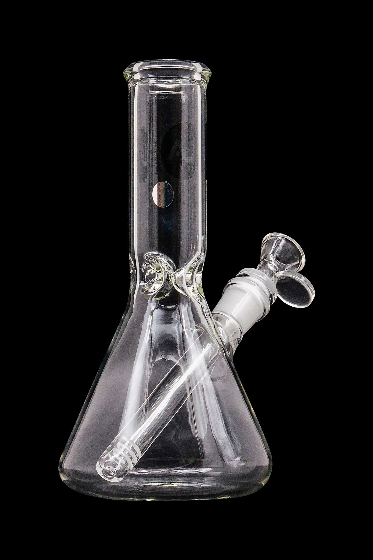 Front view of the LA Pipes Basic Beaker Water Pipe - Simply Guy, a clear glass water pipe with a classic beaker shape.