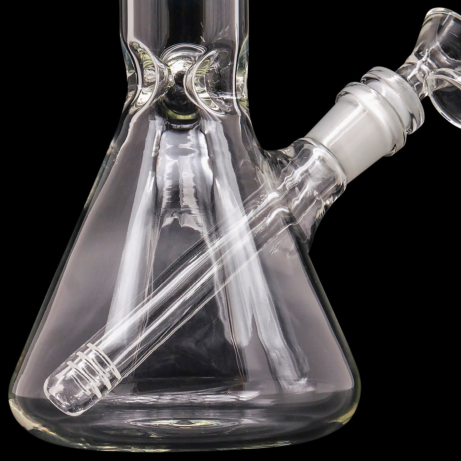 A front view of the LA Pipes Basic Beaker Water Pipe - Simply Guy, showcasing its clear glass construction and simple beaker shape.