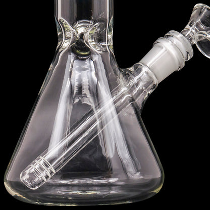 A front view of the LA Pipes Basic Beaker Water Pipe - Simply Guy, showcasing its clear glass construction and simple beaker shape.