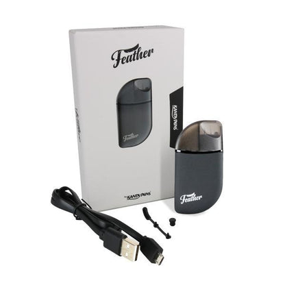 Front view of the Kandy Pens Feather Compact Vaporizer, showing its sleek, pen-like design against a plain white background.