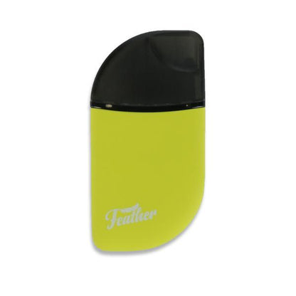 A close-up shot of the Kandy Pens Feather Compact Vaporizer, displaying its sleek, minimalist design against a plain white backdrop.