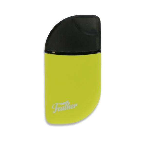 A close-up shot of the Kandy Pens Feather Compact Vaporizer, displaying its sleek, minimalist design against a plain white backdrop.