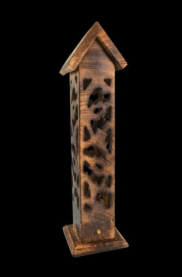 Carved Wood Square Tower Incense Burner