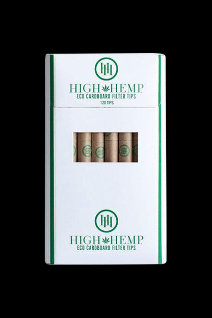 Front view of the High Hemp Eco Cardboard Filter Tips in a 12-pack, showing the brown filters neatly stacked against a white background.