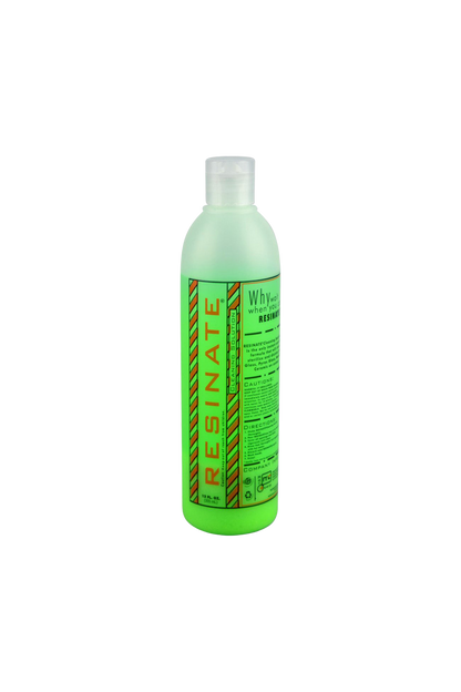 Front view of a tall neon green bottle labeled Resinate Cleaning Solution 5.00% Off Auto renew against a white background.