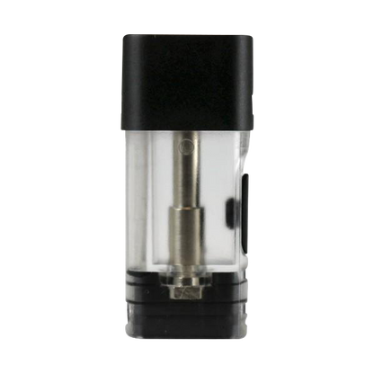 Front view of the Kandy Pens RUBI 1ml Pod, a clear plastic cartridge with a black mouthpiece, isolated on a white background.