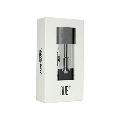 Front view of the Kandy Pens RUBI 1ml Pod, showing the sleek, clear cartridge against a plain white background.