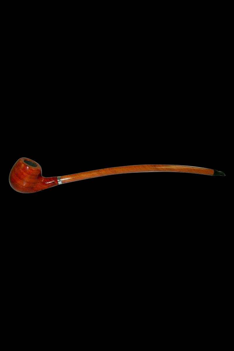 A side view of the Pulsar "Churchwarden" Rosewood Sherlock Pipe, showing its long, curved stem and polished wood finish.
