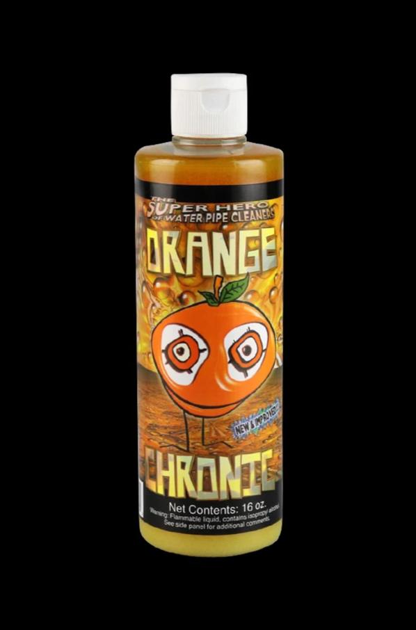Orange Chronic 16oz Cleaner bottle is displayed in a close-up, front-facing shot with a vibrant, colorful label.