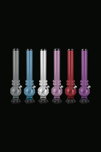 Front view of the Bubble Base Acrylic Water Pipe, showcasing its clear, cylindrical shape against a black backdrop.