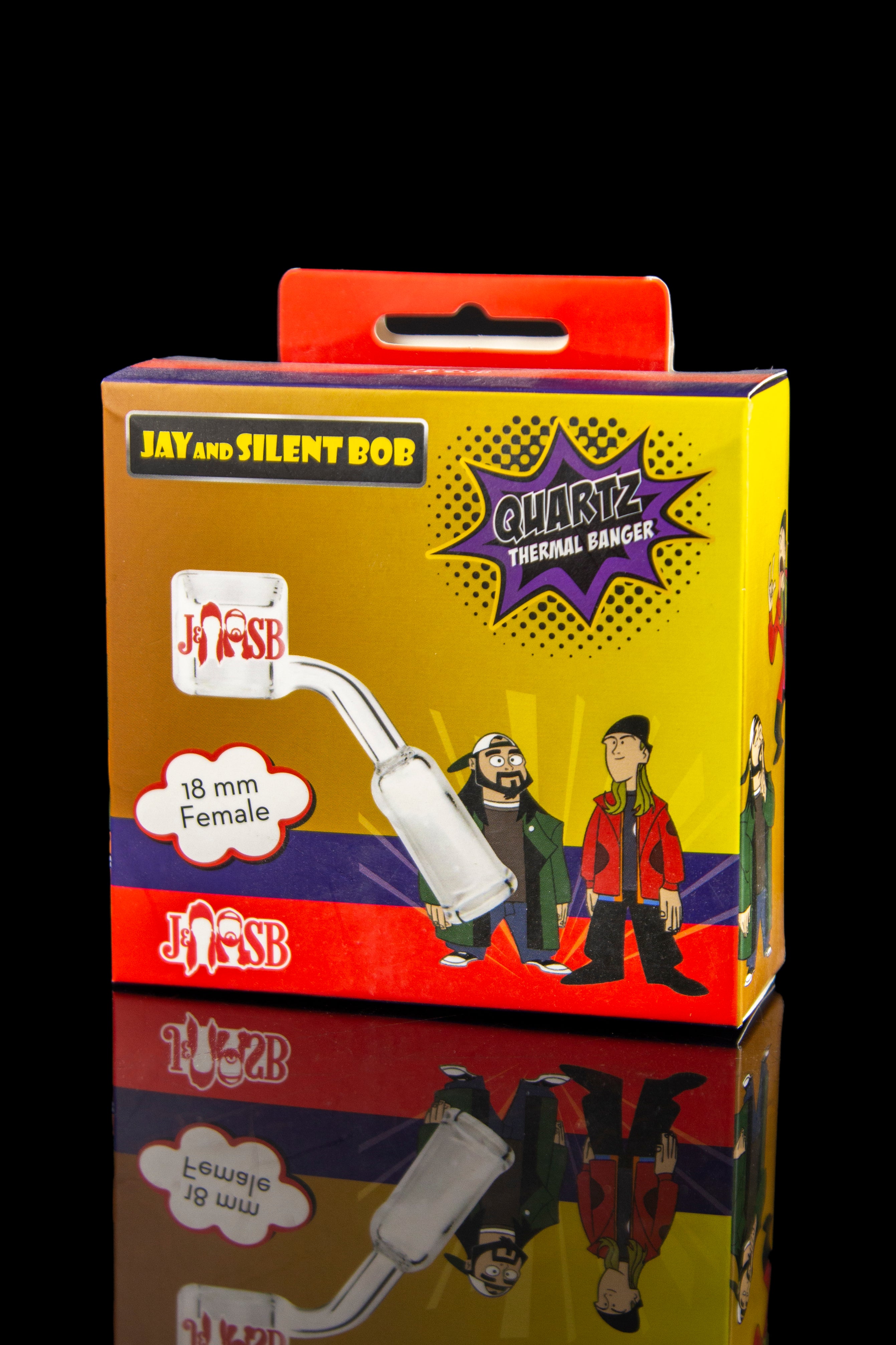 Boxed quartz thermal banger for dabbing, featuring Jay and Silent Bob from *Clerks* on the packaging.