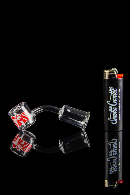 Glass cannabis concentrate containers and a lighter with branding for Smoke Cartel, set against a black background.