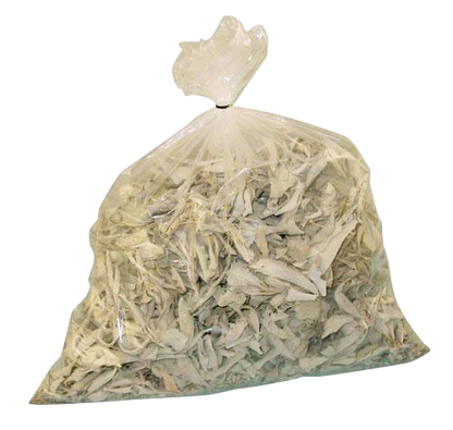 A plastic bag filled with Loose Sage 1lb, shown from a high angle against a plain white background.