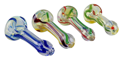 Front view of the 2.75” Small Inside Out Glass Hand Pipe, showcasing its clear glass construction and curved design.
