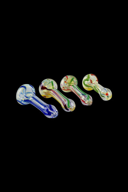 A top-down view of the 2.75” Small Inside Out Glass Hand Pipe, showcasing its clear glass construction and simple, curved design.