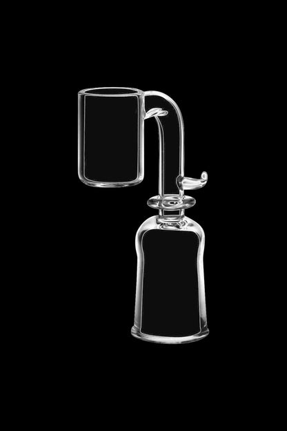 A close-up, angled view of the Quartz Banger for 20mm E-Nail Coils, showcasing its clear glass construction.