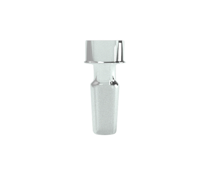 Front view of the G Pen Connect Glass Adapter, a clear glass piece with a rounded top and cylindrical shape.