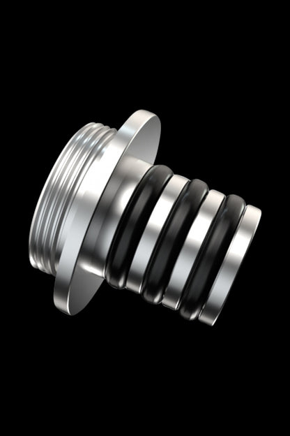 A close-up angled view of the G Pen Connect Metal Connector, showcasing its sleek, metallic construction and threaded design.