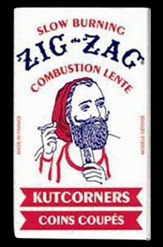 Front view of the Zig Zag Cut Corner Rolling Papers package, displaying a red and white design with bold lettering.