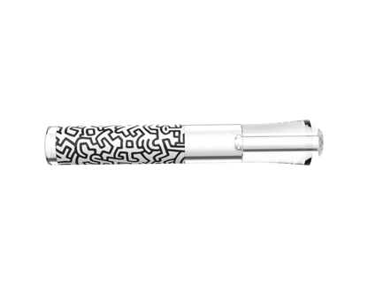 A close-up, side view of the K.Haring Taster Chillum Pipe, displaying its patterned design against a plain white backdrop.