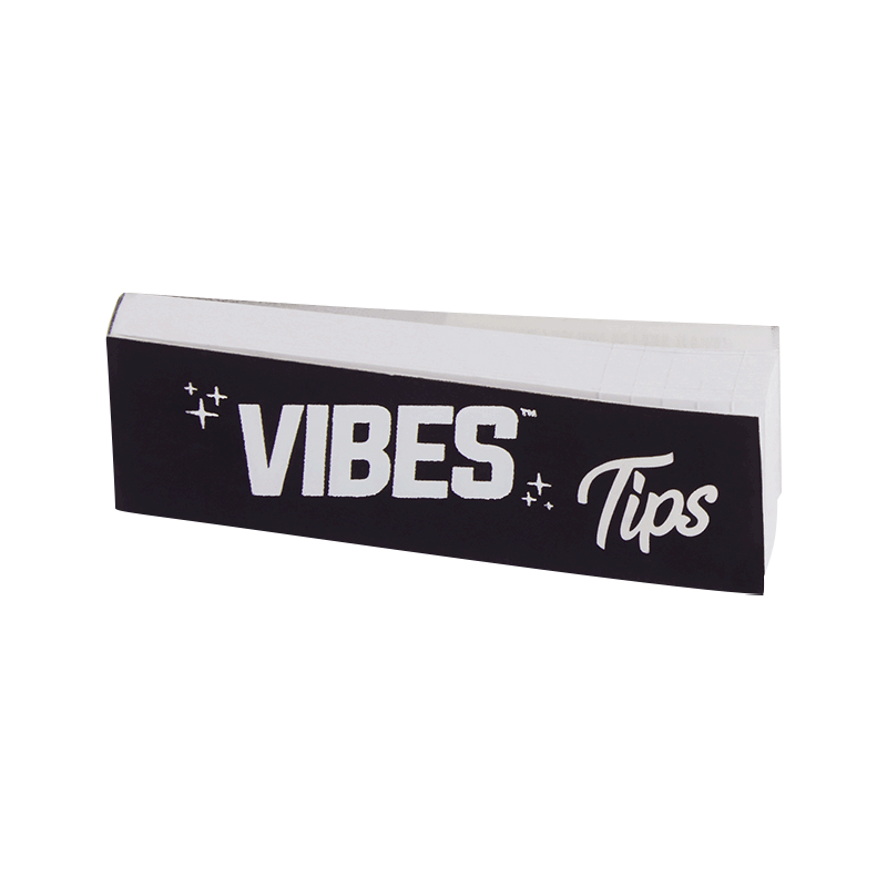 Front view of the VIBES Rolling Tips Box - 50 Pack, displaying the brand name and packaging design.