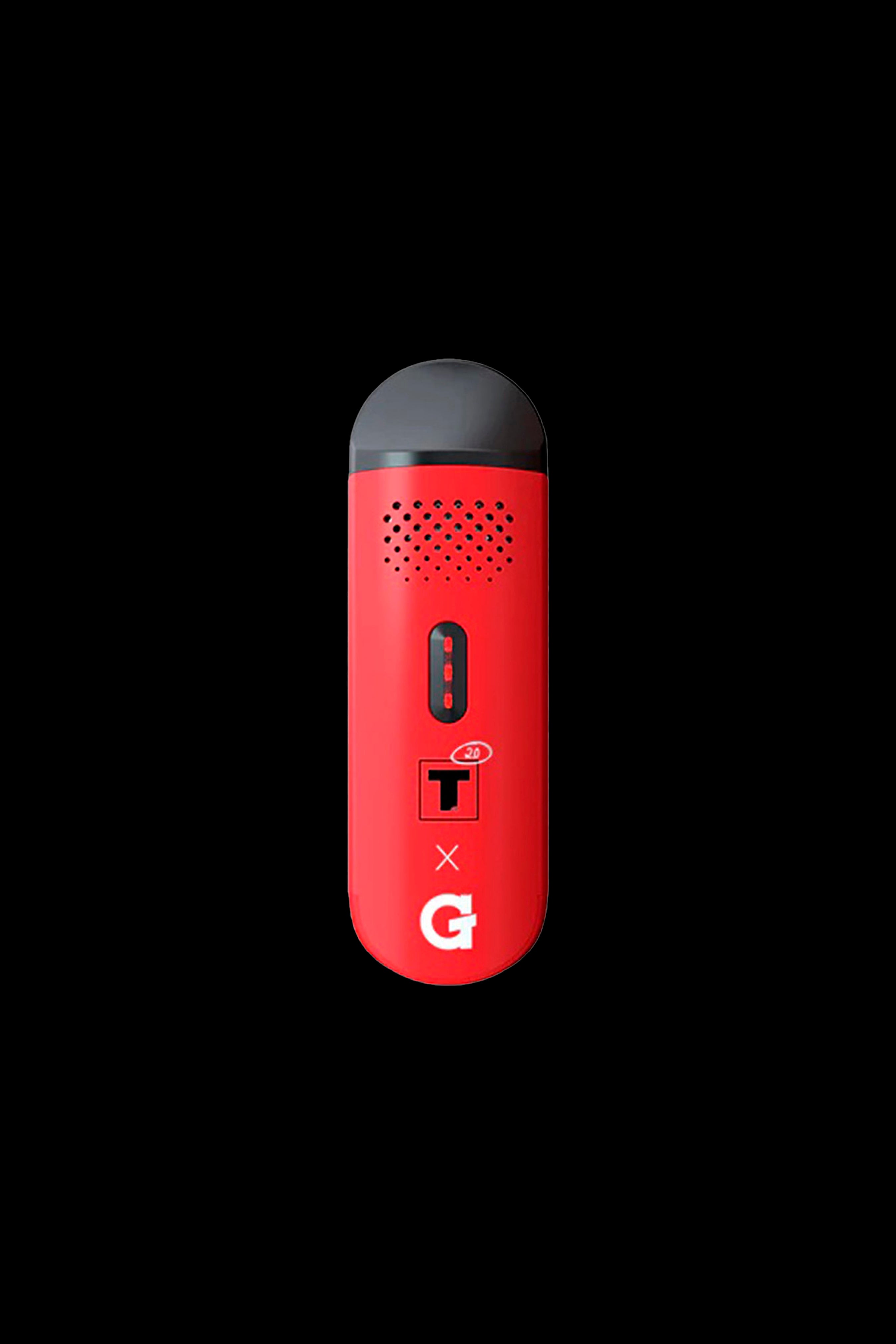 Red cannabis vaporizer with “T” and “G” branding.