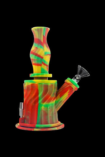 Colorful silicone water pipe for smoking cannabis.