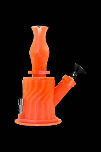 Orange glass water pipe with a textured body and removable bowl.