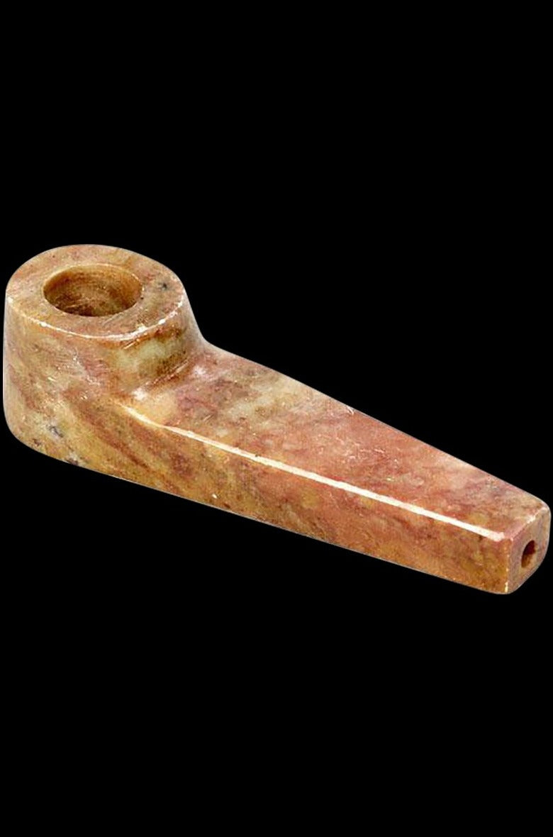 A side view of the Marble-Colored Stone Pipe, showcasing its smooth, rounded shape and textured surface.