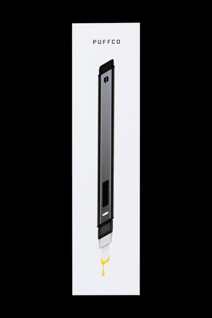 A sleek, front view of the Puffco Hot Knife, showcasing its long, metallic body and angled tip.