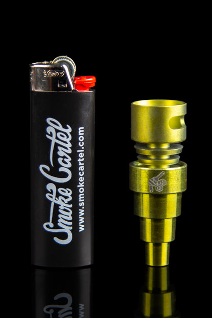 Brass oil burner pipe and lighter with branding for Smoke Cartel website.