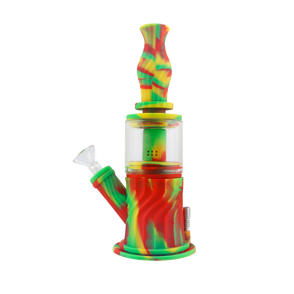 Front view of the 4-in-1 Multifunction Silicone Water Pipe, a colorful, patterned pipe with a wide base and narrow neck.