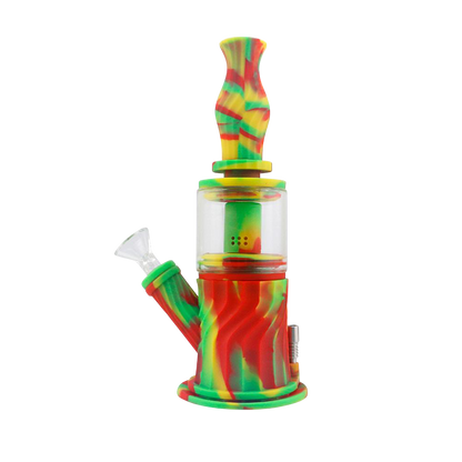 Front view of the 4-in-1 Multifunction Silicone Water Pipe, a colorful, patterned pipe with a wide base and narrow neck.