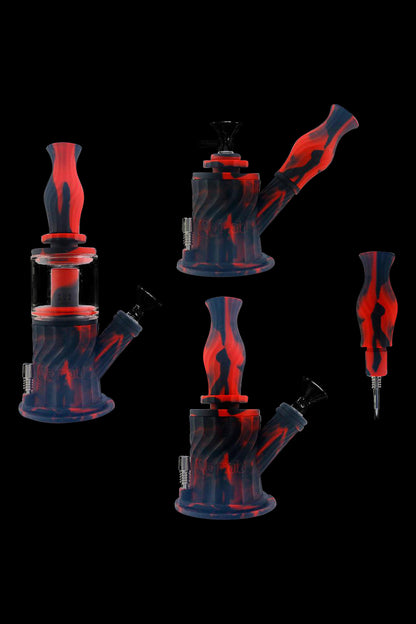 Front view of the 4-in-1 Multifunction Silicone Water Pipe, showing a red and clear silicone pipe against a dark background.