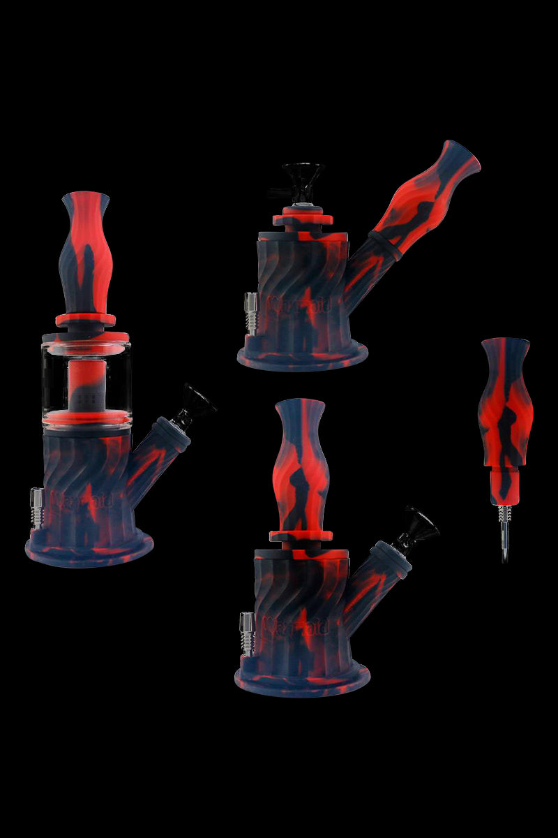 Front view of the 4-in-1 Multifunction Silicone Water Pipe, showing a red and clear silicone pipe against a dark background.