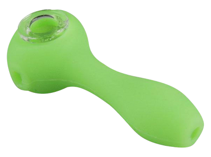 A slightly angled view of the Unbreakable Classic Silicone Hand Pipe, showcasing its smooth, curved design in a solid color.