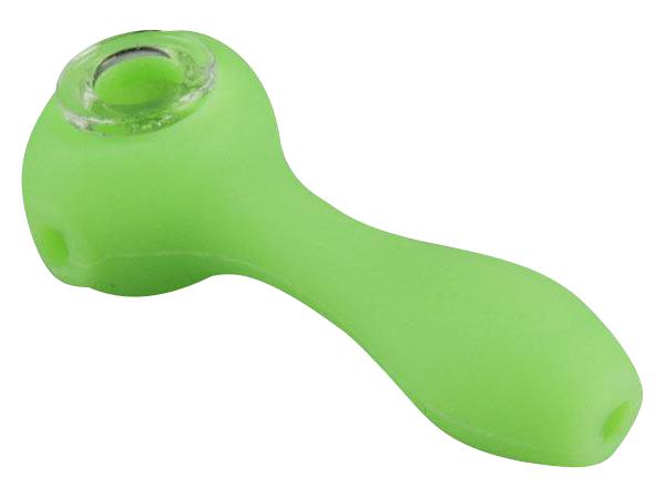 A slightly angled view of the Unbreakable Classic Silicone Hand Pipe, showcasing its smooth, curved design in a solid color.