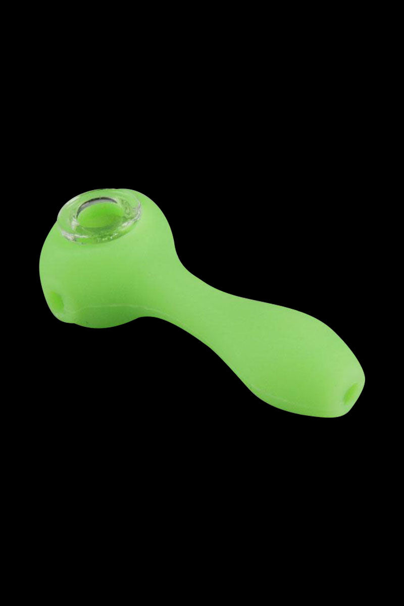 A three-quarter view of the Unbreakable Classic Silicone Hand Pipe, showcasing its curved form against a plain black background.