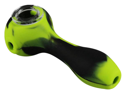 A three-quarter view of the Unbreakable Classic Silicone Hand Pipe, showcasing its curved form and smooth, dark finish.